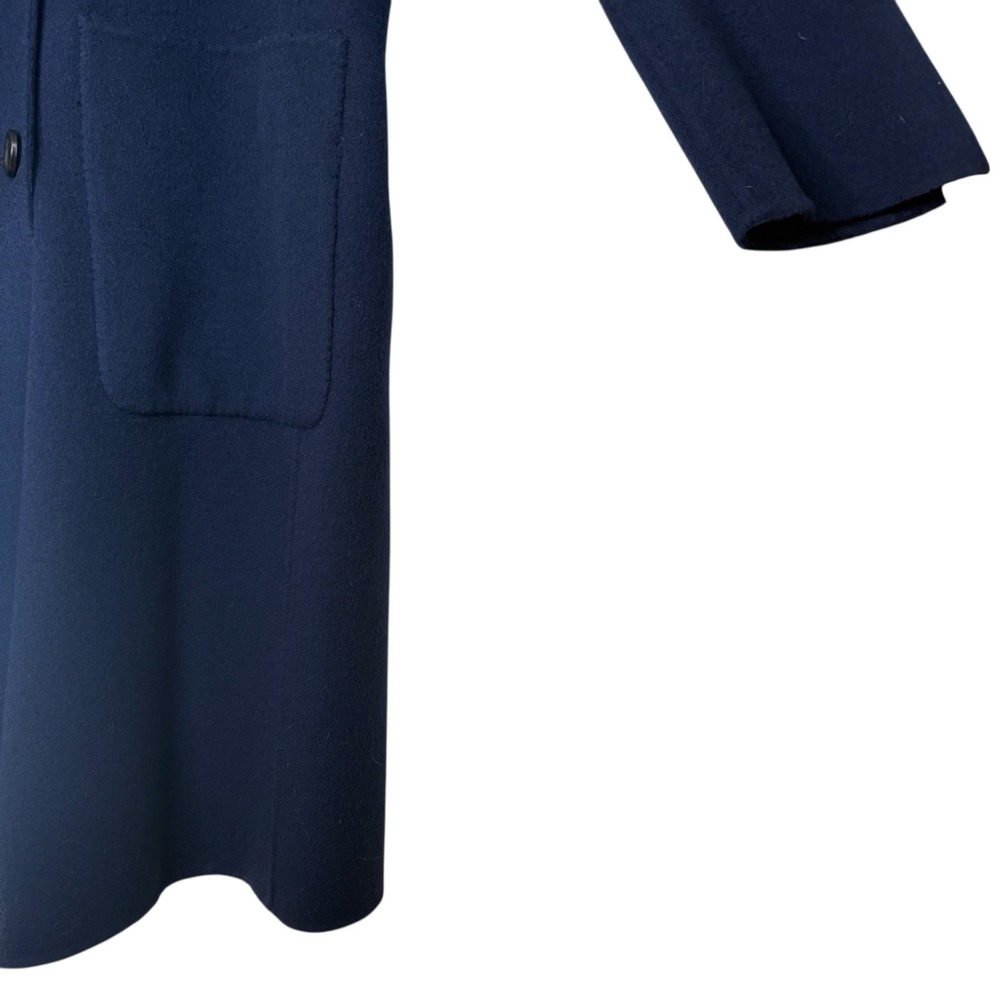 Vince Women's Navy Double-Breasted Wool Coat Size Large Long Overcoat Luxury - Picture 4 of 9